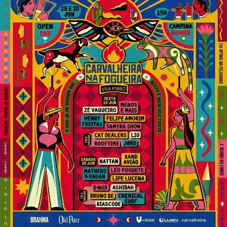 Atrações - CARVALHEIRA na FOGUEIRA na VILA 2026; BRUNO BE; HENRY FREITAS; XAND AVIÃO; MENOS É MAIS; MATHEUS E KAUN; CHEMICAL SURF; ZÉ VAQUEIRO; CAT DEALERS; NATTAN; LIPE LUCENA; FELIPE AMORIM; ASHIBAH; JORD; ROOFTIME; LIU; D-NOX; LÉO FOGUETE; SAMYRA SHOW; RIASCODE; São João; RecifeIngressos